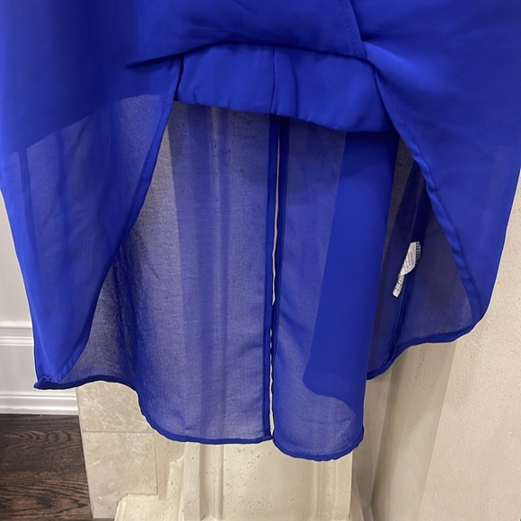 Royal Blue high low criss cross tank blouse. One size small/medium. Worn once. - Picture 3 of 8